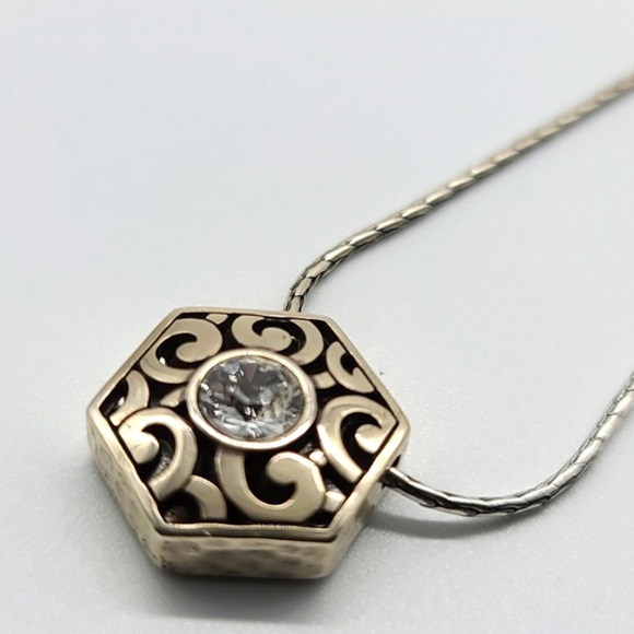 Brighton DECO Collection Swarovski Solitaire Hexagon Reversible pendant NWOT - Picture 4 of 12